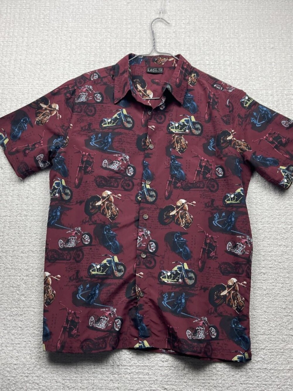 Retro Motorcycle Graphic Print Button Up Shirt  Men Sz M Heritage Racer Red